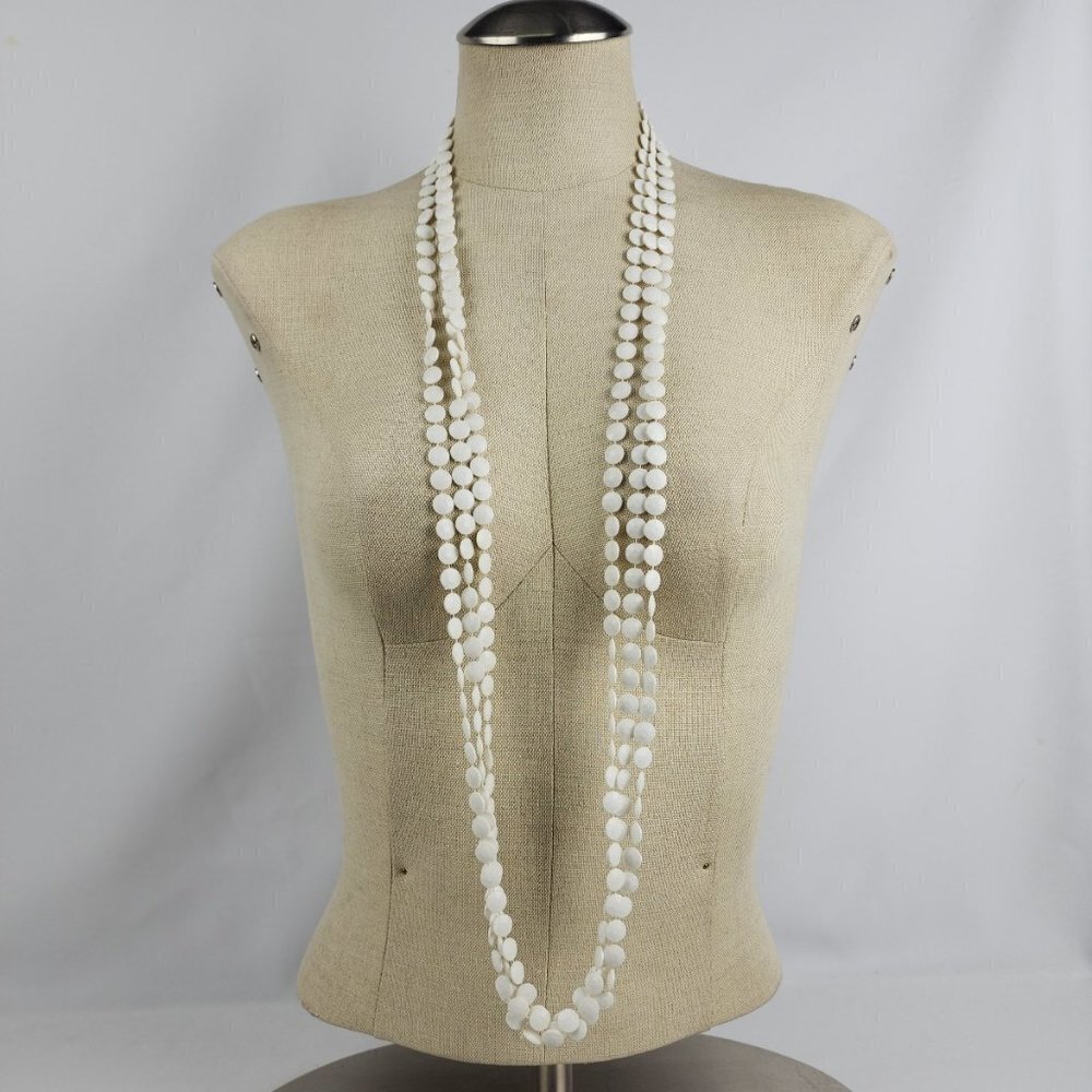 Vintage Cream Layered Fused Beads Long Necklace
